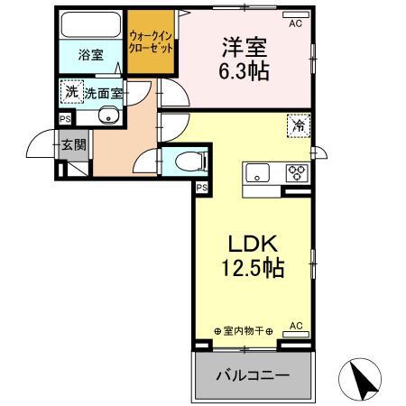 ヒュッゲ大山(1LDK/2階)の間取り写真