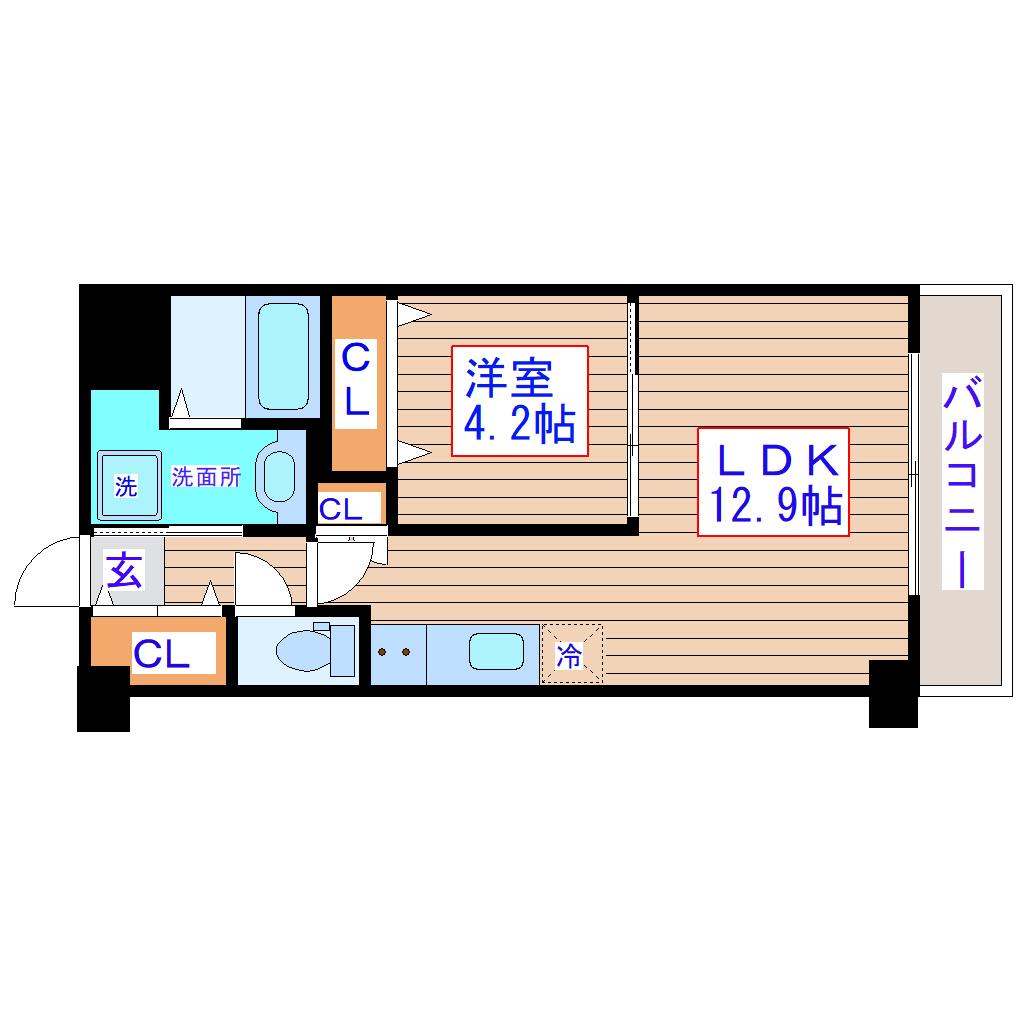 アークデュオ仙台宮町(1LDK/1階)の間取り写真