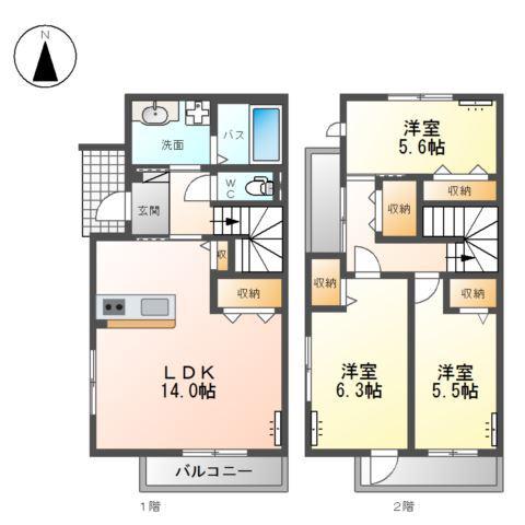 島立アパート工事(3LDK/1階)の間取り写真
