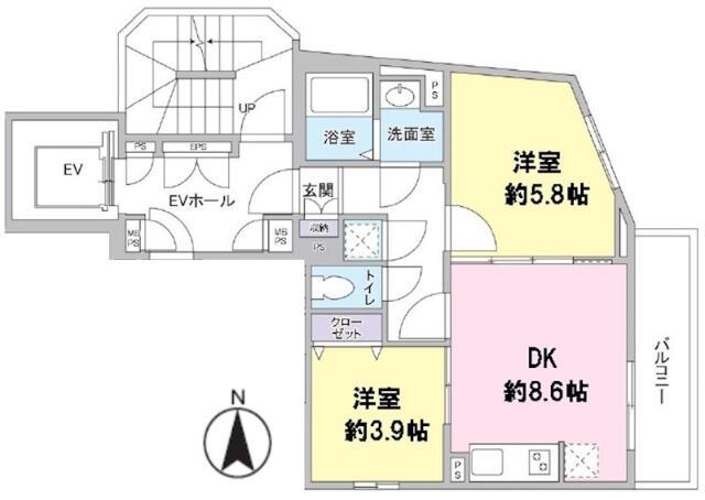 LIBERTE町屋(2DK/6階)の間取り写真