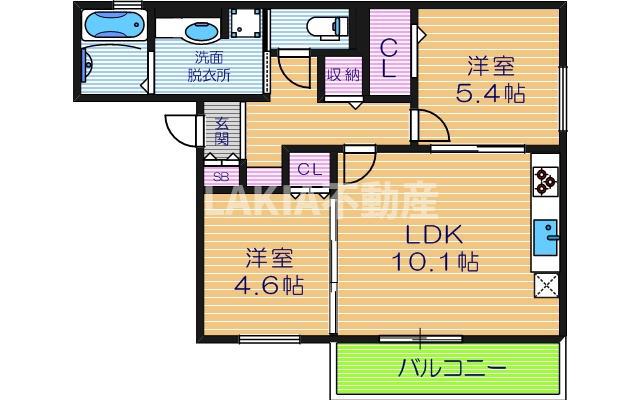 ヴィレッタ寺田町(2LDK/1階)の間取り写真