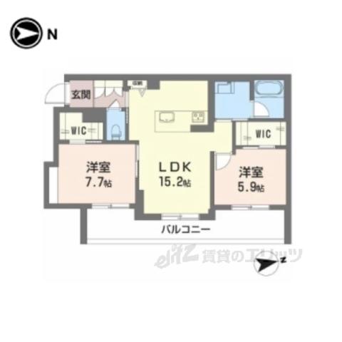 ジェイエイチエスプレミア学園前(2LDK/2階)の間取り写真