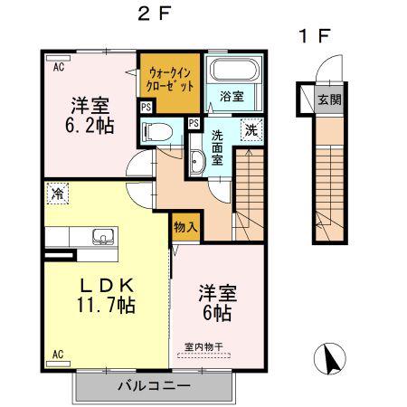 シャイン アべニュー(2LDK/2階)の間取り写真