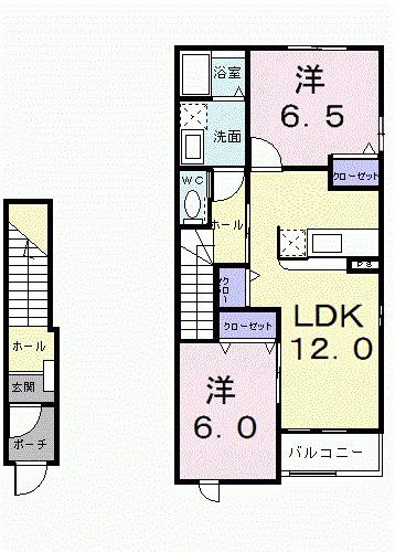 コーポK.M V(2LDK/2階)の間取り写真