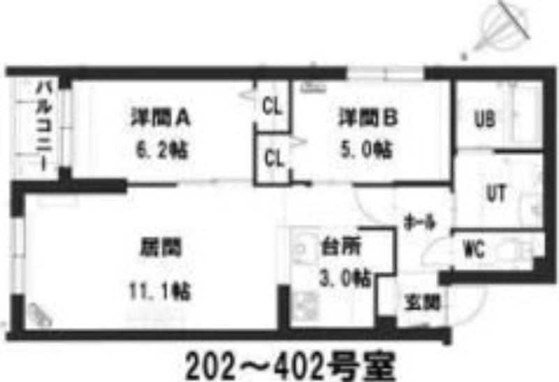 グランメール平和通公園(2LDK/4階)の間取り写真