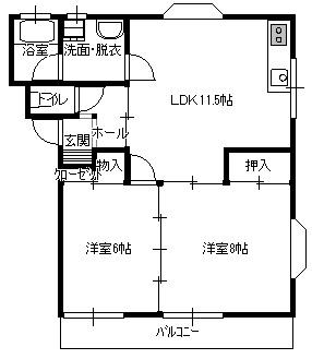 グリーンヒル小林(2LDK/2階)の間取り写真