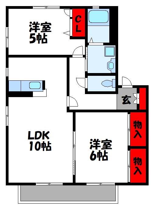G-クレスト花見  A棟(2LDK/2階)の間取り写真