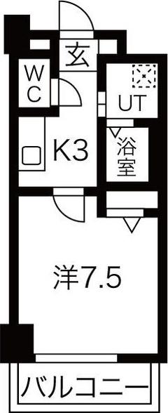 サザンクレスト七道(1K/3階)の間取り写真