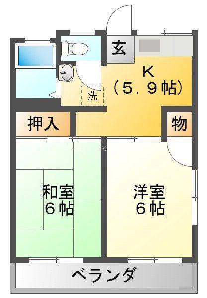 コーポサンレイ(2DK/2階)の間取り写真