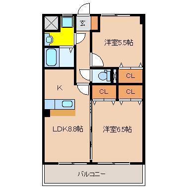 グラシュー瀬頭(2LDK/3階)の間取り写真