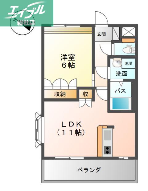 サンテ・フルール(1LDK/2階)の間取り写真