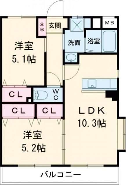 CENTER COURT(2LDK/3階)の間取り写真