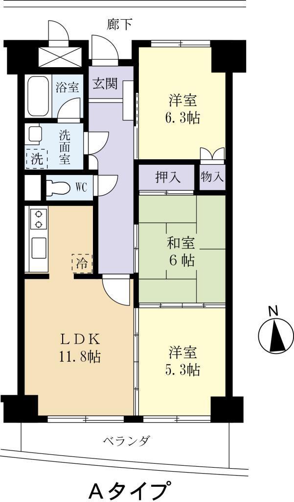 コトヴェール城南(3LDK/4階)の間取り写真