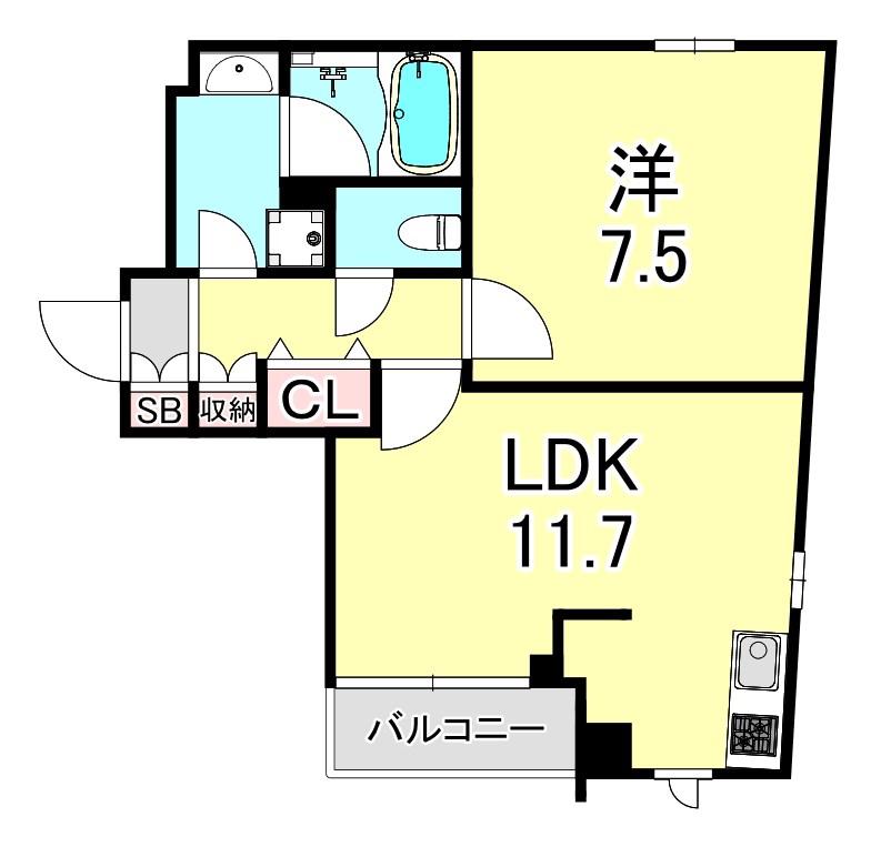 VILLA MUSICA西宮北口(1LDK/1階)の間取り写真