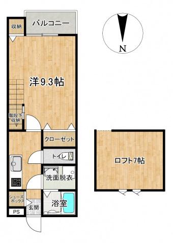 ここハイツ松瀬(1SK/2階)の間取り写真