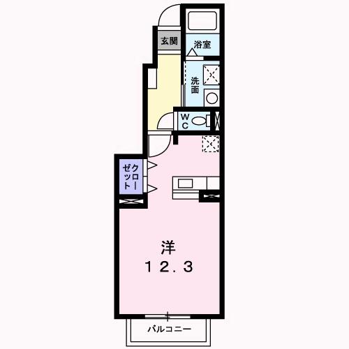 ユートピアC棟(ワンルーム/1階)の間取り写真