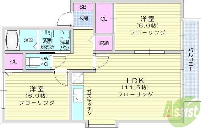 トゥインクル土手内A(2LDK/2階)の間取り写真
