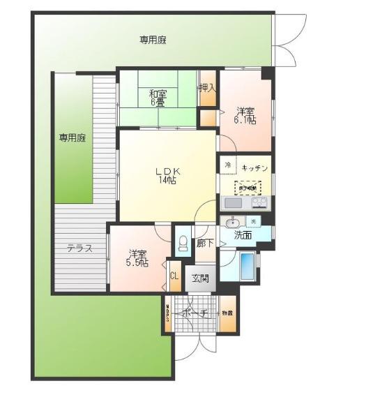 ライオンズマンション京王堀之内第3(3LDK/1階)の間取り写真