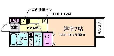 キューブコート風路箕(1K/1階)の間取り写真