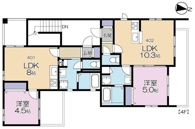 ゆりの木テラス経堂(1LDK/4階)の間取り写真