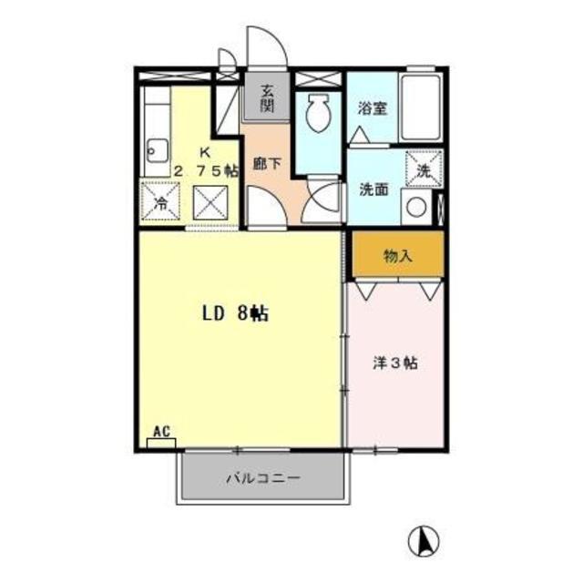 フロンティアハイツC(1LDK/1階)の間取り写真
