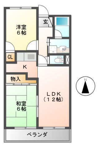 ウィングヒルズ羽曳野(2LDK/3階)の間取り写真