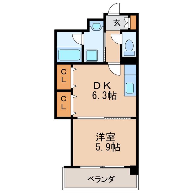 綾羽アネックス葵(1DK/6階)の間取り写真