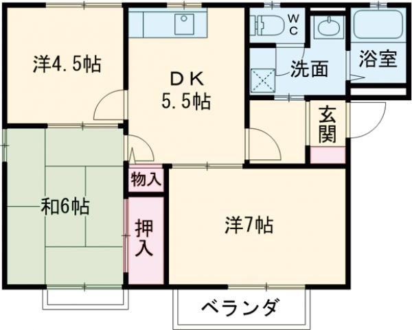 サンプレイス貝塚B棟(3DK/2階)の間取り写真