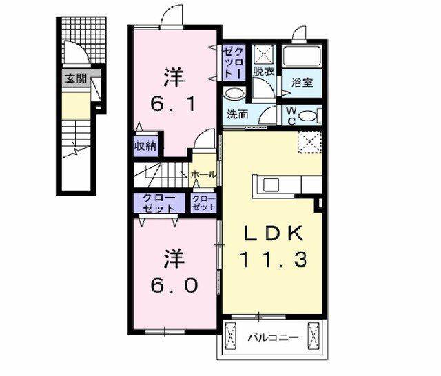 フローラB(2LDK/2階)の間取り写真