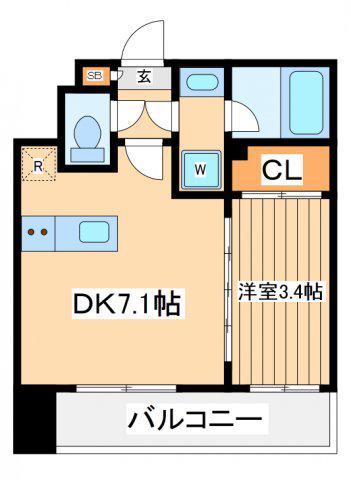 シーフォルムカワサキ(1DK/9階)の間取り写真
