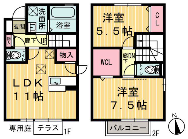 ロイヤルプラザA(2LDK/1階)の間取り写真