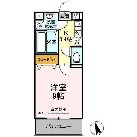 アプリシティ(1K/2階)の間取り写真