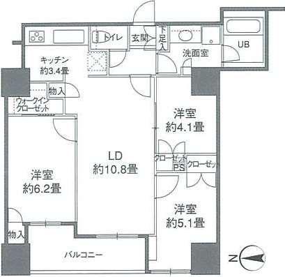カスタリアタワー品川シーサイド(3LDK/14階)の間取り写真
