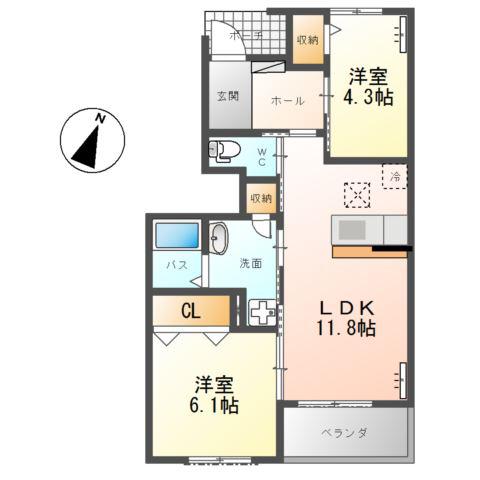 ルプラC(2LDK/1階)の間取り写真