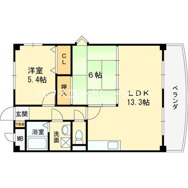 エスポワール南清水(2LDK/4階)の間取り写真