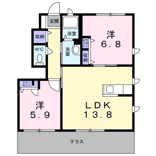 パインテイル B棟(2LDK/1階)の間取り写真