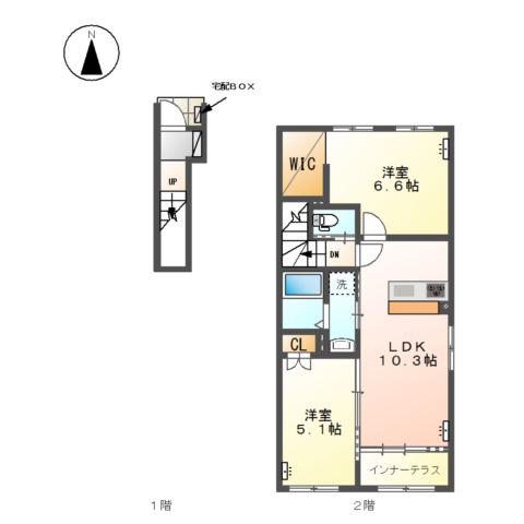 津島市藤浪町(2LDK/2階)の間取り写真