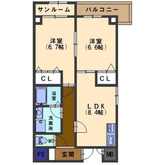 グランヴィア駅西(2LDK/2階)の間取り写真