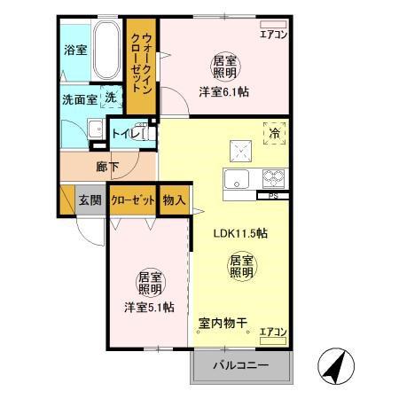 グリフィンドール C(2LDK/1階)の間取り写真