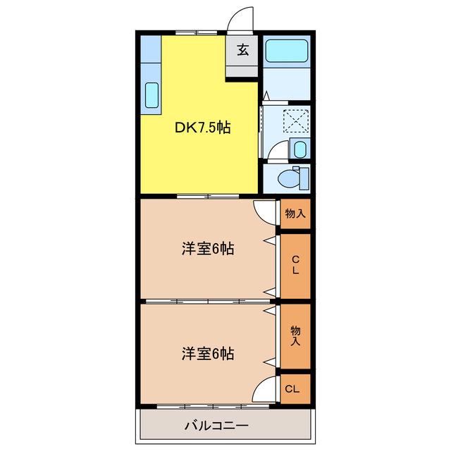 コーポ小塩(2DK/2階)の間取り写真