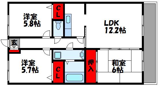 千鳥エクセルシオ(3LDK/1階)の間取り写真