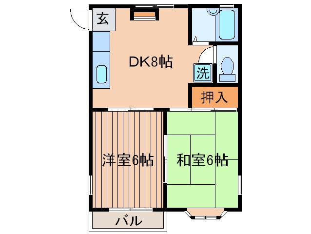 メープルハイツ(2DK/2階)の間取り写真