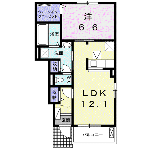 カナエールII(1LDK/1階)の間取り写真