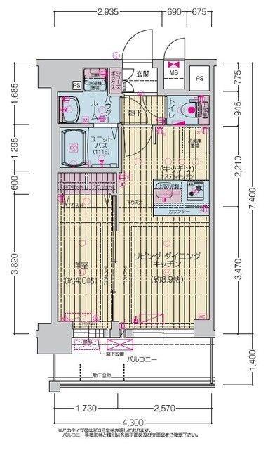 プレリス北巽駅前ラバルス(1LDK/9階)の間取り写真