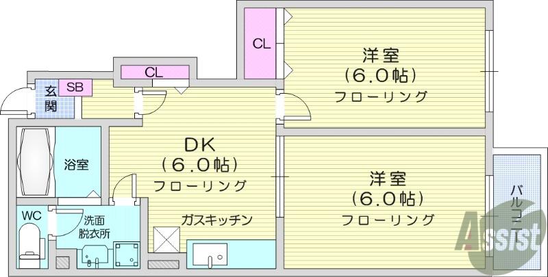 グランデパインヒルズB(2DK/1階)の間取り写真