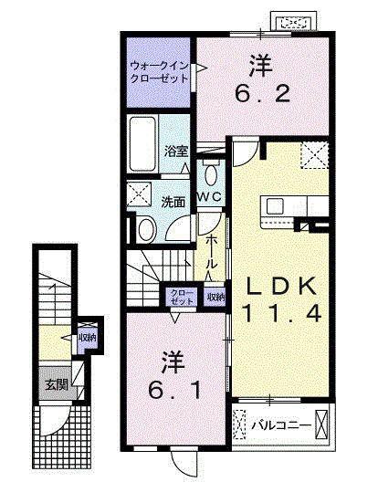 グリーンハイツ本豊田B(2LDK/2階)の間取り写真