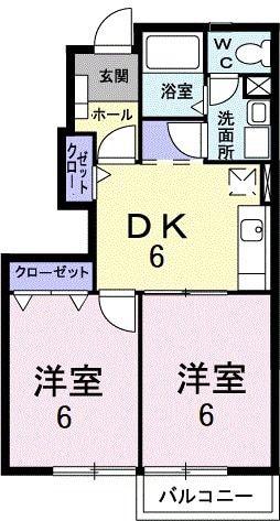 フラントフィールドハウスII(2DK/1階)の間取り写真