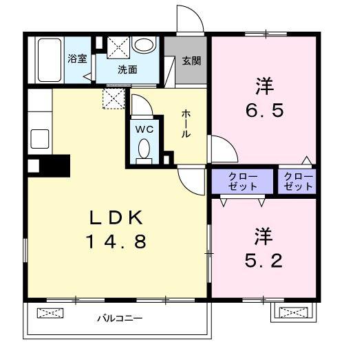 シャトーヒルズ 南館(2LDK/2階)の間取り写真
