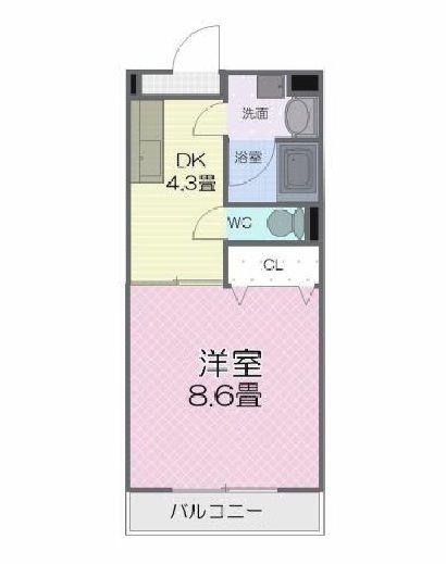 リヴァージュ湖西(1DK/3階)の間取り写真