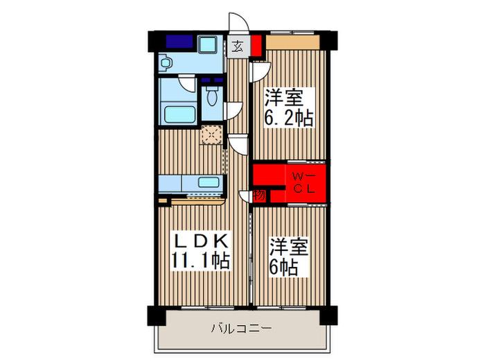 カンパヌール2(2LDK/2階)の間取り写真